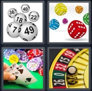 4 pics 1 word dice bingo balls cards roulette